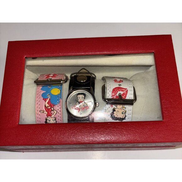 Vintage Betty Boop Watch W/ Leather Band Set of 3 - Pink,White & Black NEW RARE - Picture 1 of 16